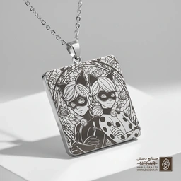 گردنبند طرح لیدی‌باگ و کت‌نوار در قاب (حکاکی لیزری فایبر، مدل قاب مربع) کد 502327