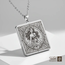 گردنبند طرح موآنا در قاب اسلیمی (حکاکی لیزری فایبر، مدل قاب مربع) کد 502330