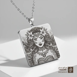 گردنبند طرح چهره موآنا با آرایش آیینی (حکاکی لیزری فایبر، مدل قاب مربع) کد 502341