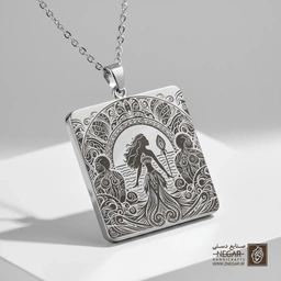 گردنبند طرح موآنا و پاروی جادویی (حکاکی لیزری فایبر، مدل قاب مربع) کد 502342