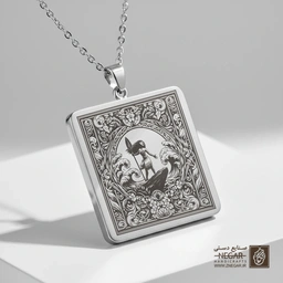 گردنبند طرح موآنا سوار بر موج (حکاکی لیزری فایبر، مدل قاب مربع) کد 502343
