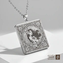 گردنبند طرح موآنا در قاب پنجره‌ای (حکاکی لیزری فایبر، مدل قاب مربع) کد 502348