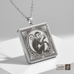 گردنبند طرح میمون متفکر (حکاکی لیزری فایبر، مدل قاب مربع) کد 502358