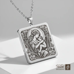 گردنبند طرح عشق مادری (حکاکی لیزری فایبر، مدل قاب مربع) کد 502366