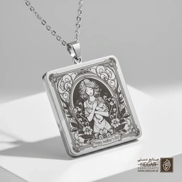 گردنبند طرح تبریک روز مادر در قاب (حکاکی لیزری فایبر، مدل قاب مربع) کد 502367