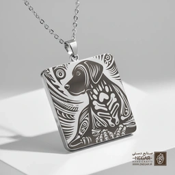 گردنبند طرح سگ مانتین کر با نقوش هنری (حکاکی لیزری فایبر، مدل قاب مربع) کد 502369
