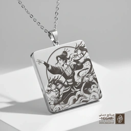 گردنبند طرح مولان سوار بر اسب (حکاکی لیزری فایبر، مدل قاب مربع) کد 502384