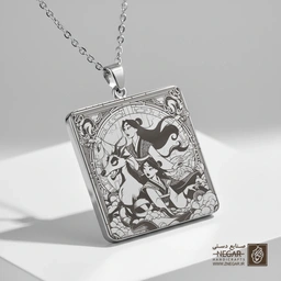 گردنبند طرح نبرد مولان و اسب (حکاکی لیزری فایبر، مدل قاب مربع) کد 502388