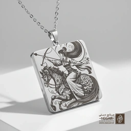 گردنبند طرح مولان با کمان (حکاکی لیزری فایبر، مدل قاب مربع) کد 502391