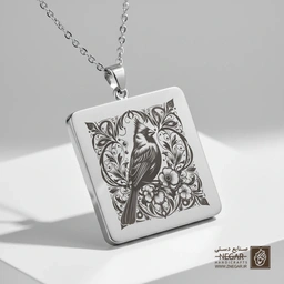 گردنبند طرح طرط کاردینال شمالی (حکاکی لیزری فایبر، مدل قاب مربع) کد 502465