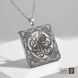 گردنبند طرح اکتوپوس - مدرن (حکاکی لیزری فایبر، مدل قاب مربع) کد 502470