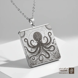 گردنبند طرح اکتوپوس - حبابی (حکاکی لیزری فایبر، مدل قاب مربع) کد 502475