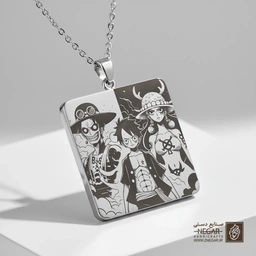 گردنبند طرح وان پیس - هنری (حکاکی لیزری فایبر، مدل قاب مربع) کد 502486
