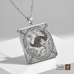 گردنبند طرح شترمرغ - ماندالا () (حکاکی لیزری فایبر، مدل قاب مربع) کد 502506