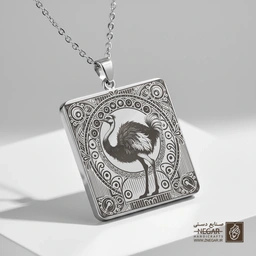 گردنبند طرح شترمرغ - کادر کلاسیک () (حکاکی لیزری فایبر، مدل قاب مربع) کد 502508
