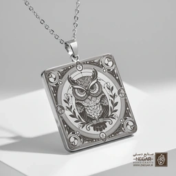 گردنبند طرح جغد در قاب دایره (حکاکی لیزری فایبر، مدل قاب مربع) کد 502518