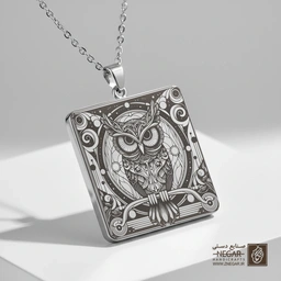 گردنبند طرح جغد بر روی شاخه (حکاکی لیزری فایبر، مدل قاب مربع) کد 502522