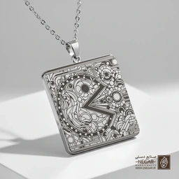 گردنبند طرح پک‌من هندسی (حکاکی لیزری فایبر، مدل قاب مربع) کد 502526
