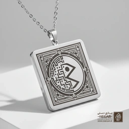 گردنبند طرح پک‌من و ماز (حکاکی لیزری فایبر، مدل قاب مربع) کد 502527