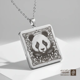 گردنبند طرح پاندا در قاب مربعی (حکاکی لیزری فایبر، مدل قاب مربع) کد 502535