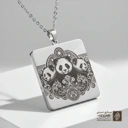 گردنبند طرح سه پاندا در قاب (حکاکی لیزری فایبر، مدل قاب مربع) کد 502540