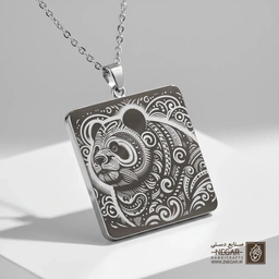 گردنبند طرح نیم‌رخ پاندا گرافیکی (حکاکی لیزری فایبر، مدل قاب مربع) کد 502545