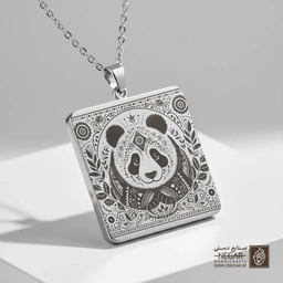 گردنبند طرح ماندالا پاندا (حکاکی لیزری فایبر، مدل قاب مربع) کد 502546