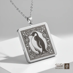 گردنبند طرح پنگوئن کلاسیک (حکاکی لیزری فایبر، مدل قاب مربع) کد 502579