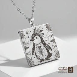 گردنبند طرح پنگوئن با جزئیات هندسی (حکاکی لیزری فایبر، مدل قاب مربع) کد 502580