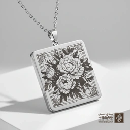 گردنبند طرح گل صدتومانی کلاسیک (حکاکی لیزری فایبر، مدل قاب مربع) کد 502586