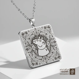 گردنبند طرح پپا پیگ - پرتره (حکاکی لیزری فایبر، مدل قاب مربع) کد 502592