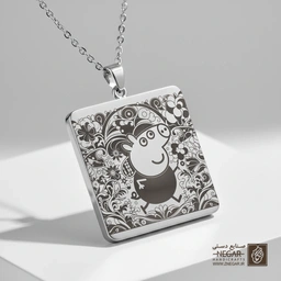 گردنبند طرح پپا پیگ - بازی (حکاکی لیزری فایبر، مدل قاب مربع) کد 502594