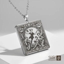 گردنبند طرح پیتر پن و دوستان (حکاکی لیزری فایبر، مدل قاب مربع) کد 502607