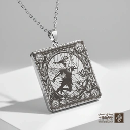 گردنبند طرح پیتر پن - پرواز در قاب (حکاکی لیزری فایبر، مدل قاب مربع) کد 502608
