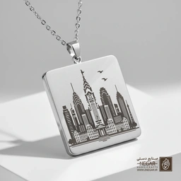 گردنبند طرح خط آسمان فیلادلفیا (حکاکی لیزری فایبر، مدل قاب مربع) کد 502610