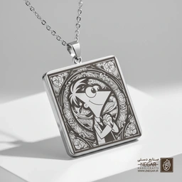گردنبند طرح فینیس و فرب - فینیس (حکاکی لیزری فایبر، مدل قاب مربع) کد 502617
