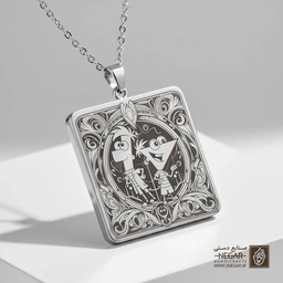 گردنبند طرح فینیس و فرب - دو نفره (حکاکی لیزری فایبر، مدل قاب مربع) کد 502618