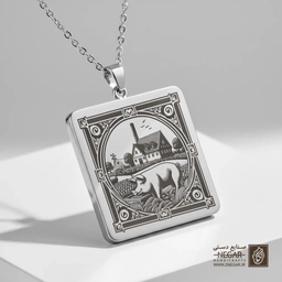 گردنبند طرح خوک در کادر هندسی (حکاکی لیزری فایبر، مدل قاب مربع) کد 502633