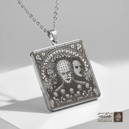 گردنبند طرح پین‌هد - ترسناک (حکاکی لیزری فایبر، مدل قاب مربع) کد 502634