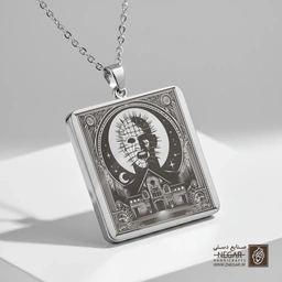 گردنبند طرح پین‌هد و عمارت (حکاکی لیزری فایبر، مدل قاب مربع) کد 502635