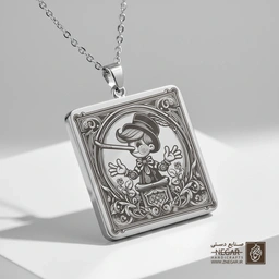 گردنبند طرح پینوکیو در شهر (حکاکی لیزری فایبر، مدل قاب مربع) کد 502643