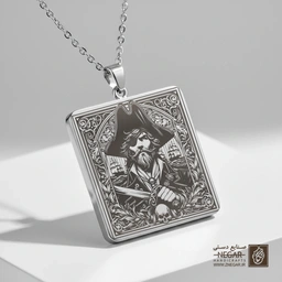 گردنبند طرح دزد دریایی و کشتی (حکاکی لیزری فایبر، مدل قاب مربع) کد 502645