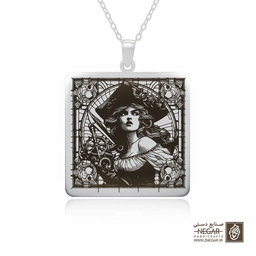 گردنبند طرح زن دزد دریایی (حکاکی لیزری فایبر، مدل قاب مربع) کد 502650