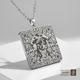 گردنبند طرح پیت‌بول و خورشید (حکاکی لیزری فایبر، مدل قاب مربع) کد 502655
