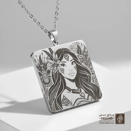 گردنبند طرح پرتره پوکاهانتس (حکاکی لیزری فایبر، مدل قاب مربع) کد 502677