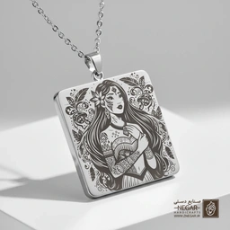 گردنبند طرح پوکاهانتس اسلیمی (حکاکی لیزری فایبر، مدل قاب مربع) کد 502678