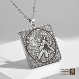 گردنبند طرح پوکمون - دویدن اش و پیکاچو (حکاکی لیزری فایبر، مدل قاب مربع) کد 502688