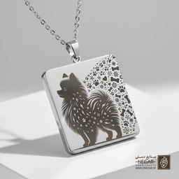 گردنبند طرح سگ پامرانیان - الگوی پنجه (حکاکی لیزری فایبر، مدل قاب مربع) کد 502691
