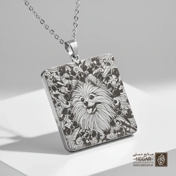 گردنبند طرح سگ پامرانیان - پرتره هنری (حکاکی لیزری فایبر، مدل قاب مربع) کد 502693