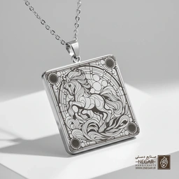 گردنبند طرح اسب پونی - شیشه رنگی (حکاکی لیزری فایبر، مدل قاب مربع) کد 502696